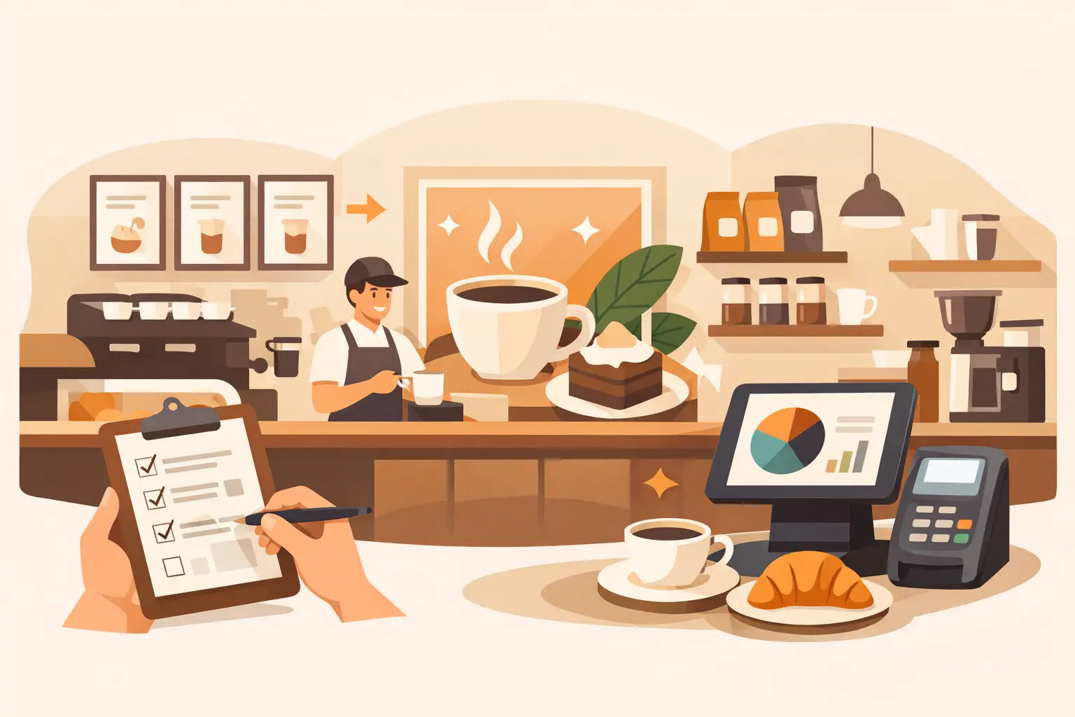 Equipo visual para cafetería que sí vende más