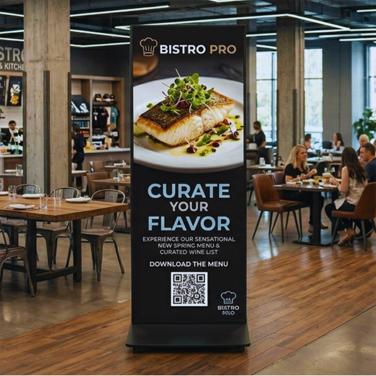 Póster LED plegable M2MEDIA Publicidad para un restaurante